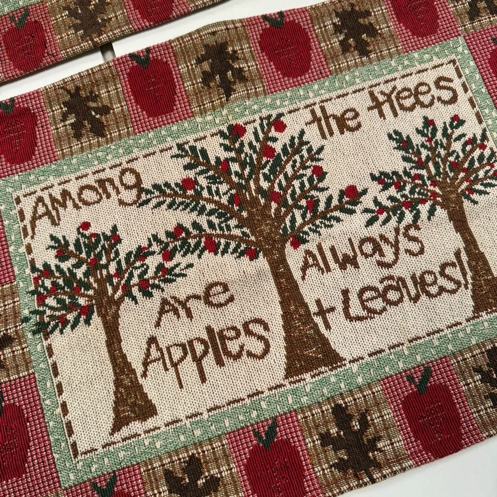 placemats 2pc set Apple tree graphic knit red green fall leaves teacher gift